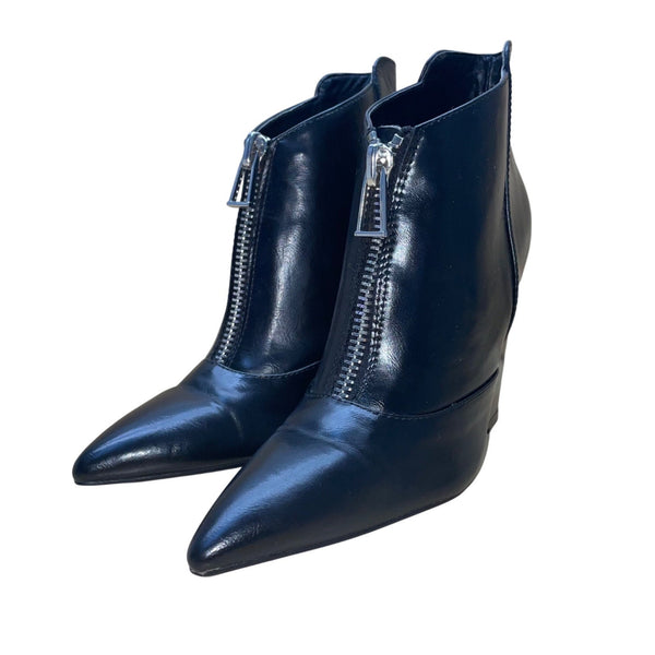 Zara Trafaluc Women’s Black Faux Leather Wedge Heel Ankle Booties Sz 6 USA