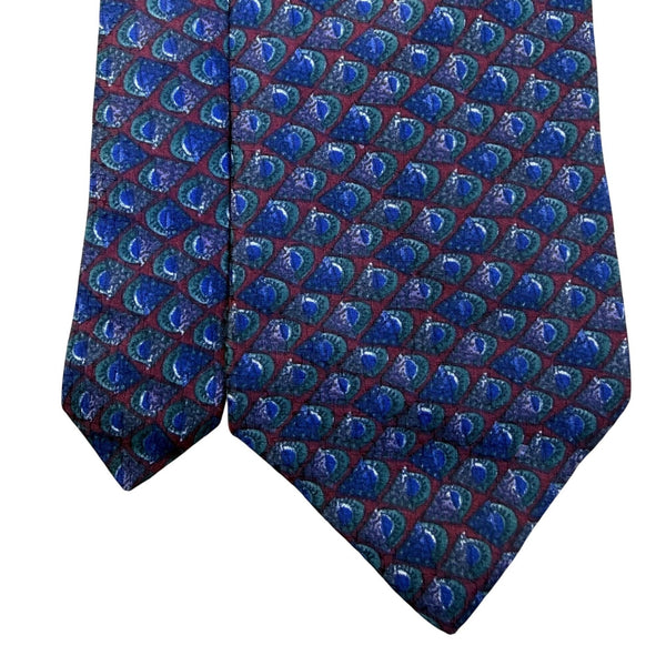 Christian D Mens Blue Red Silk Necktie Peacock Print