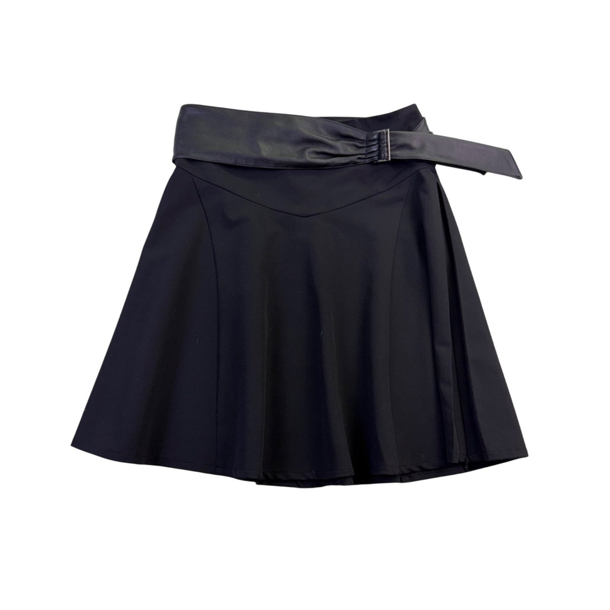 Debbie Shuchat Womens Black Flared Skirt With Faux Leather Trim Size 2