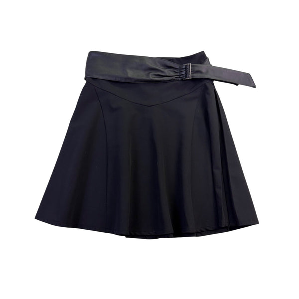 Debbie Shuchat Womens Black Flared Skirt With Faux Leather Trim Size 2