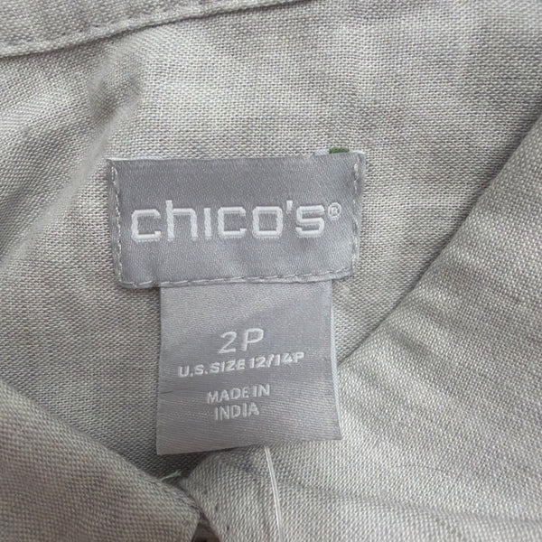 Chicos Womens Light Gray Linen-Blend Button-Down Long Shirt Dress Size 2P