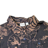 Chicos Womens Black & Brown 100% Silk Button-Up Floral Blouse Shirt Size 3