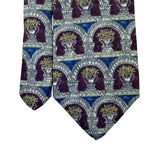 Bill Blass Mens Burgundy/Gold/Blue 100% Silk Patterned Necktie With Arch Motif