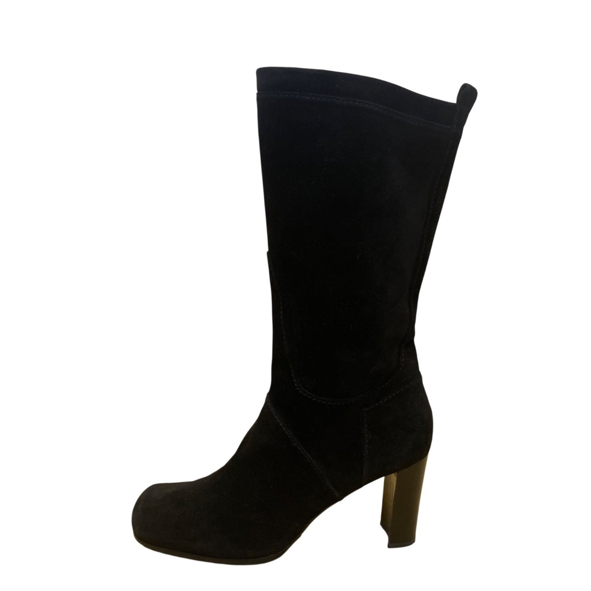 Stuart Weitzman Women’s Black Suede Knee-High Heeled Square Toe Boots Size 8.5M