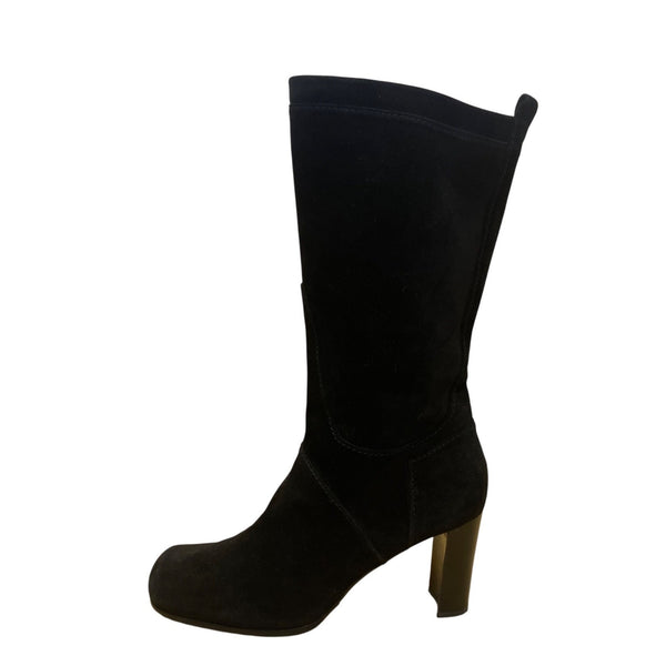 Stuart Weitzman Women’s Black Suede Knee-High Heeled Square Toe Boots Size 8.5M