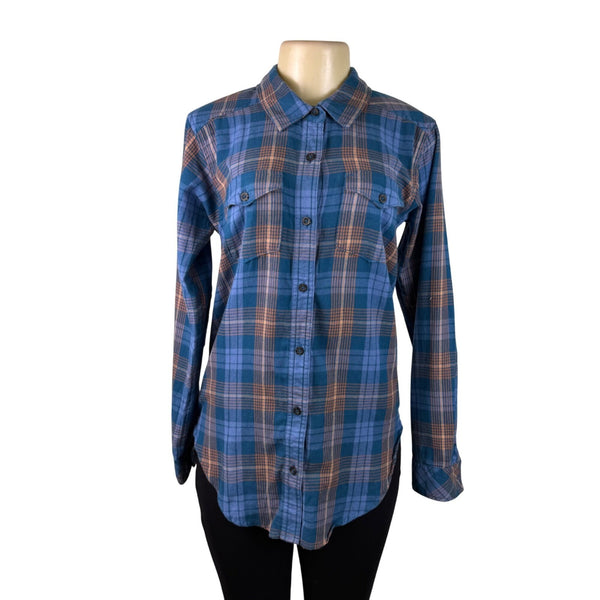Kavu Womens Blue Plaid Long Sleeve Button-Up Shirt High Horizon Size S