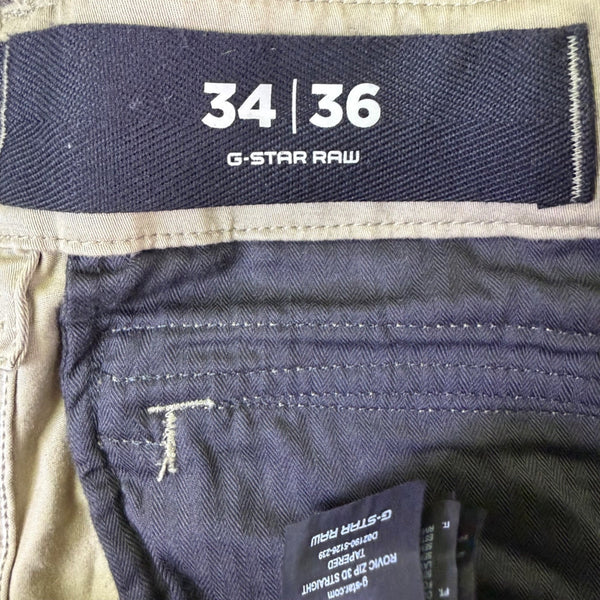 G-Star Raw Mens Khaki Tapered Cargo Pants With Multi-Pocket Design Size 34X36