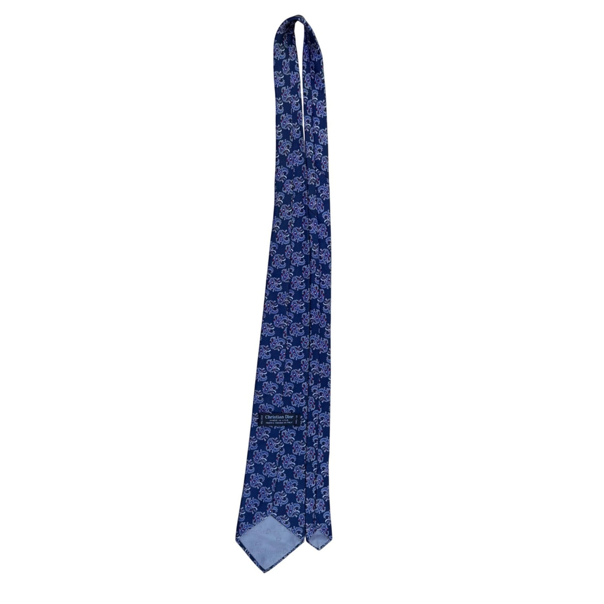 Christian D Mens Blue Silk Paisley Necktie Made In USA Fabric Woven In Italy
