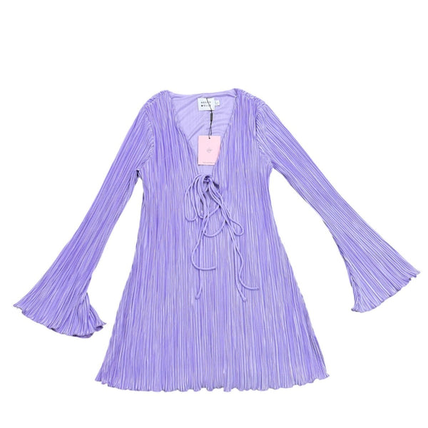 Hello Molly Womens Lavender Pleated Bell Sleeve Mini Dress Tie Detail Size 6
