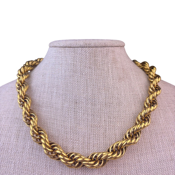 Monet Womens Gold Tone Metal Twisted Rope Chain Necklace Vintage Style 