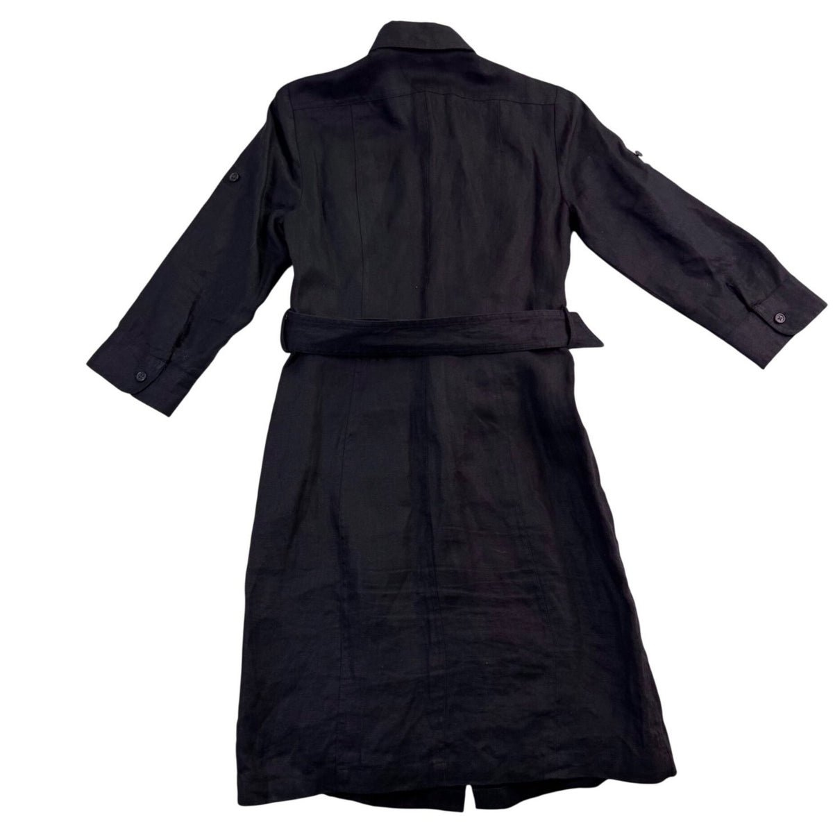 Lauren Ralph Lauren Womens Black Linen Belted Button-Up Pocket Shirt Dress Sz 2P