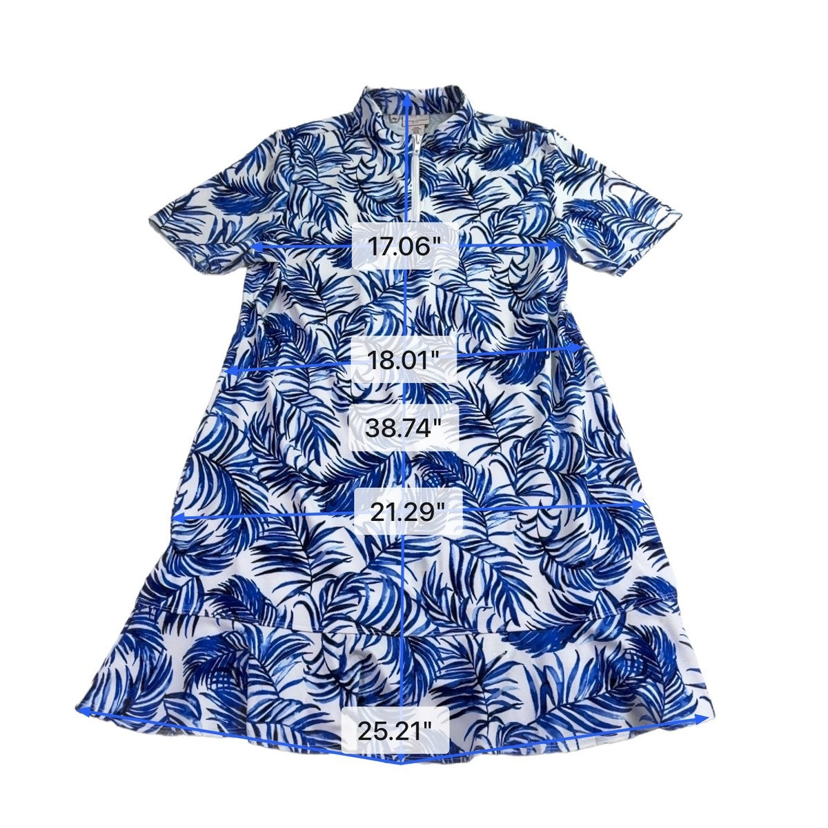 Tommy Bahama Womens Blue & White Dress Short Sleeve Zip Front Leaf Print Sz XL  