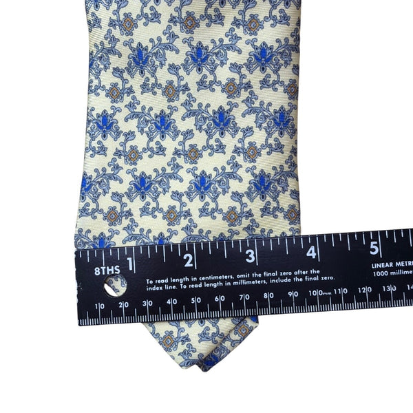 Smithsonian Institution Mens Cream & Blue 100% Silk Floral Pattern Neck Tie