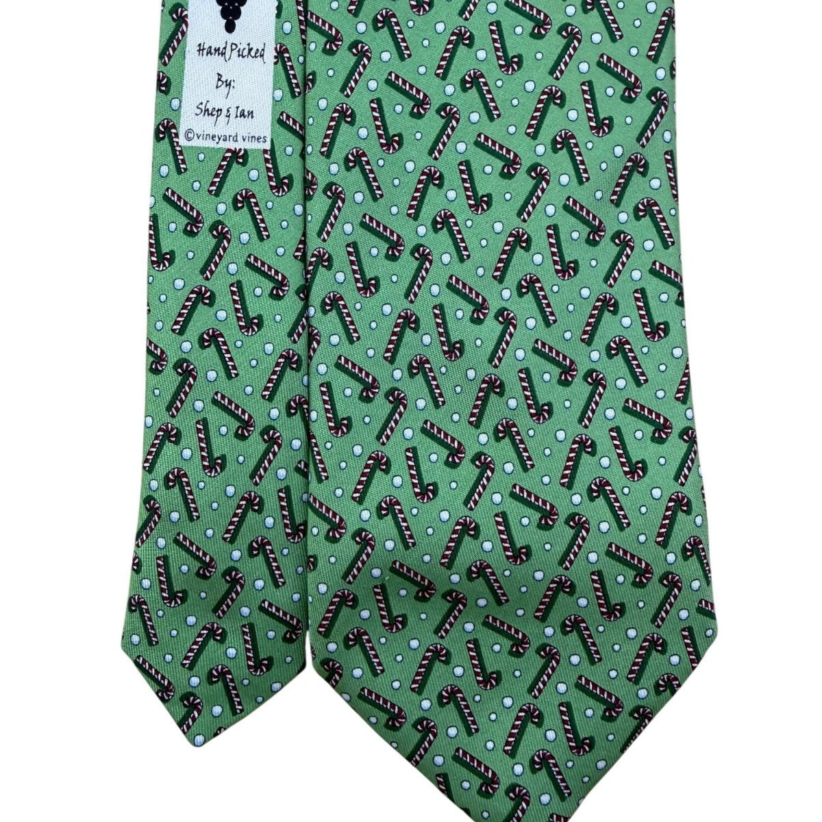 Vineyard Vines Mens Green Silk Candy Cane Patterned Tie