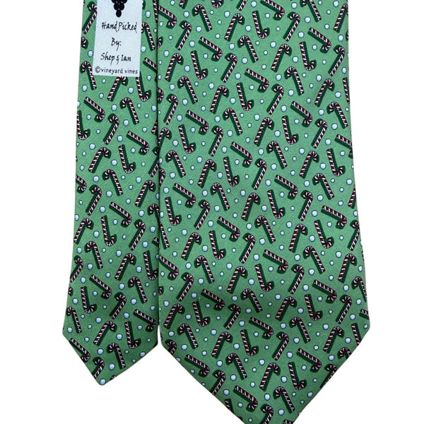 Vineyard Vines Mens Green Silk Candy Cane Patterned Tie
