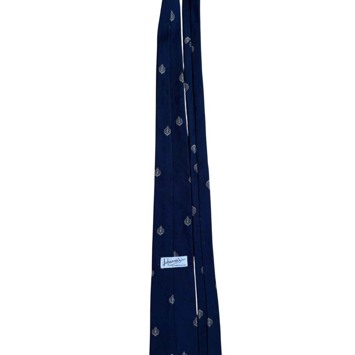 Johnsons Inc Mens Navy Polyester Embroidered Neck Tie Crest Pattern