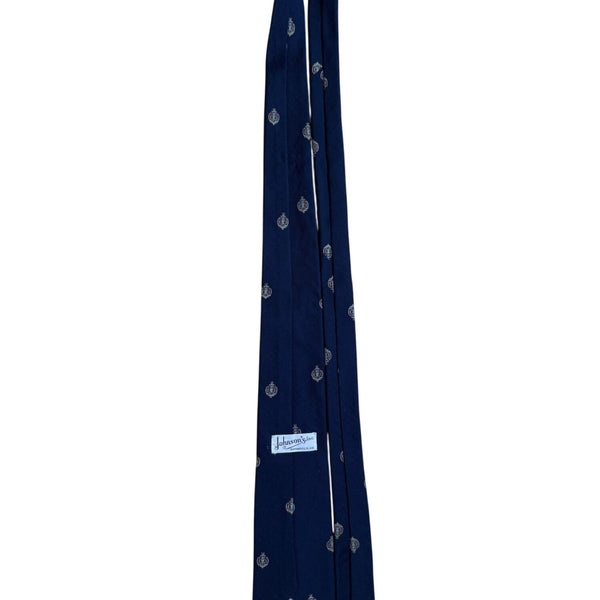 Johnsons Inc Mens Navy Polyester Embroidered Neck Tie Crest Pattern