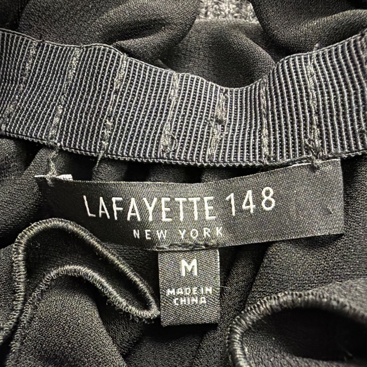 Lafayette 148 Womens Black Silk Sleeveless Ruffle Neck Blouse Size M