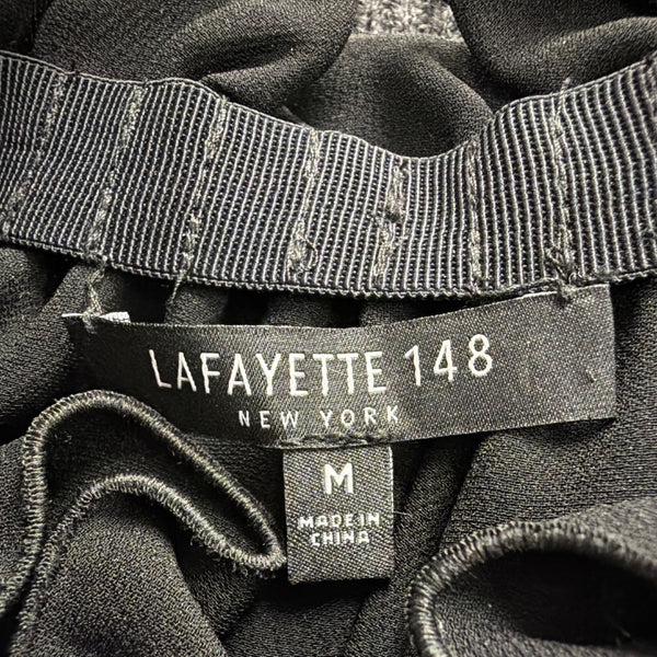 Lafayette 148 Womens Black Silk Sleeveless Ruffle Neck Blouse Size M