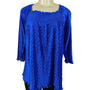 Magic It Fits Womens Blue Pleated 3/4 Sleeve Blouse