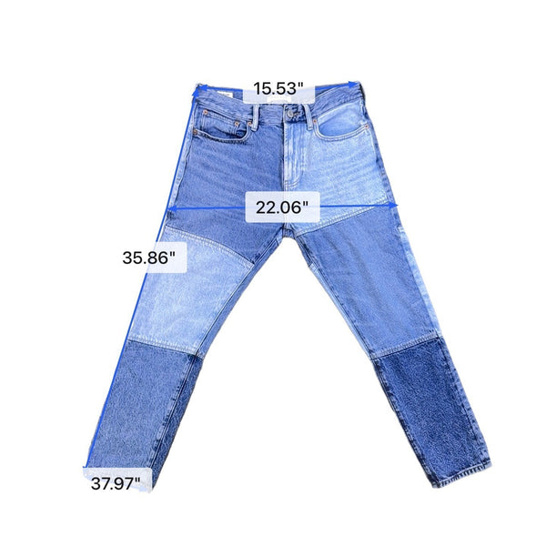 Pacsun Mens Blue Denim Patchwork Slim Taper Jeans Cotton Casual Size 30x30