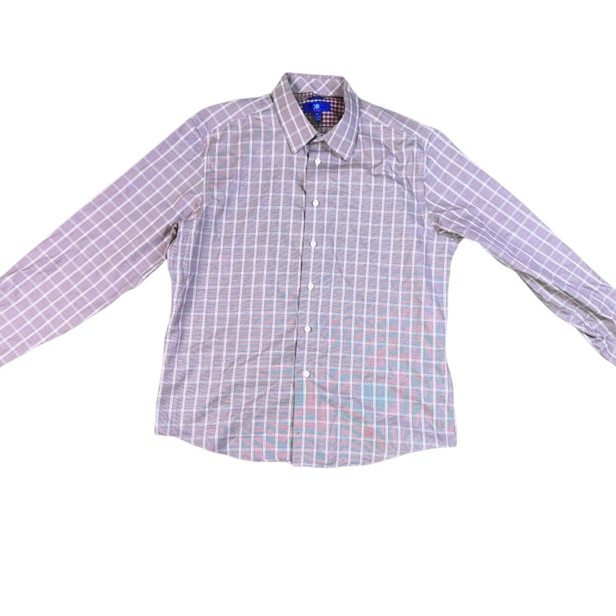 Egara Mens Burgundy White Non-Iron Plaid Button-Down Shirt Size XL