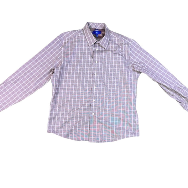 Egara Mens Burgundy White Non-Iron Plaid Button-Down Shirt Size XL