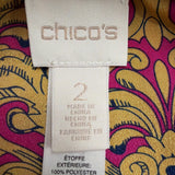 Chicos Womens Pink & Yellow Open Front Kimono With Bold Abstract Pattern Size 2