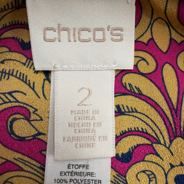 Chicos Womens Pink & Yellow Open Front Kimono With Bold Abstract Pattern Size 2