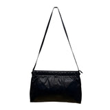 Anne Klein Women’s Dark Blue Leather Soft Woven Detail Logo Tag Shoulder Bag