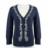 Lucky Brand Womens Navy Embroidered Button-Up Cardigan Size S