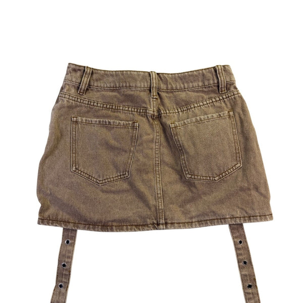 Fashion Nova Womens Brown Washed Micro Mini Skirt W/ Pockets Size M