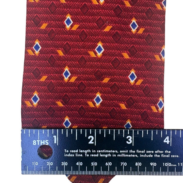 Calvin Klein Mens Burgundy Silk Patterned Tie Geometric Diamond Classic Design