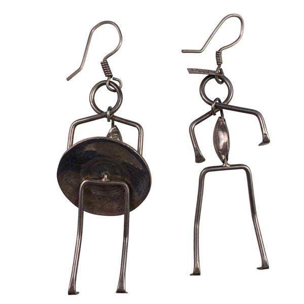 Mexican Sterling Silver Earrings Figural Abstract Design Handcrafted 925