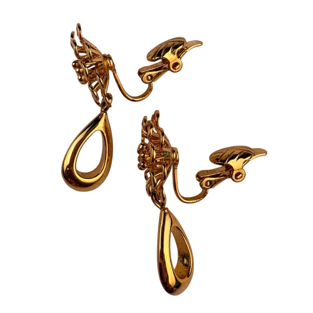 Gold Tone Womens Clip-On Earrings W/ Teardrop Floral Design Pagina Jewelry