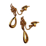 Gold Tone Womens Clip-On Earrings W/ Teardrop Floral Design Pagina Jewelry