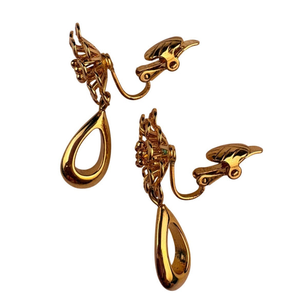 Gold Tone Womens Clip-On Earrings W/ Teardrop Floral Design Pagina Jewelry