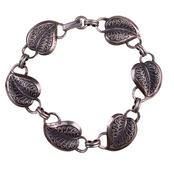 Danecraft Womens Sterling Silver Bracelet Leaf Filigree Vintage Links