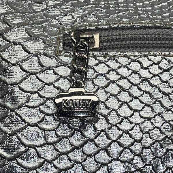 Kathy Women’s Silver Faux Snakeskin With Gemstone Embellishments Shoulder Bag
