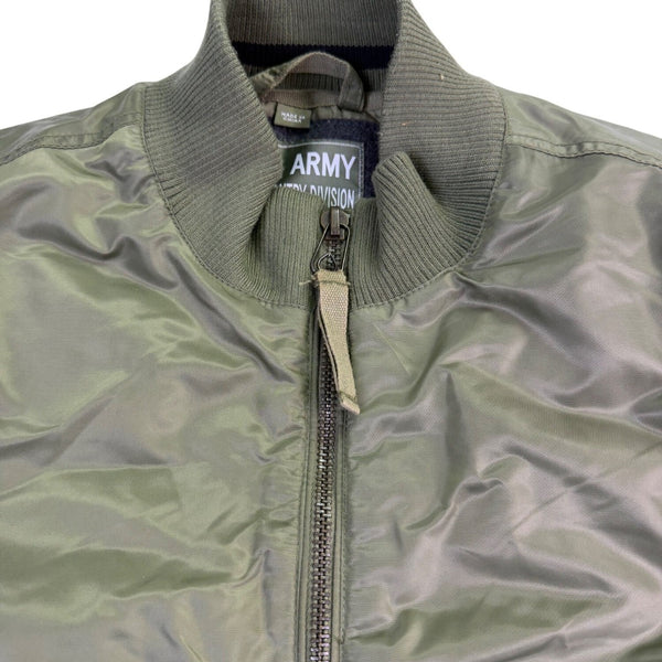 U.S. Army Mens Olive Nylon Bomber Jacket Lightweight Warm Ribbed Cuffs Pockets L