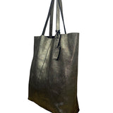 Merona Women’s Metallic Genuine Leather Double Handles Gold Tag Detail Tote Bag