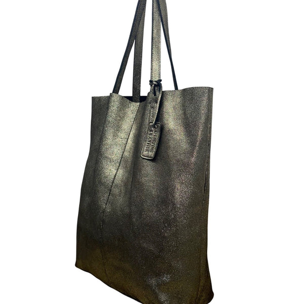 Merona Women’s Metallic Genuine Leather Double Handles Gold Tag Detail Tote Bag