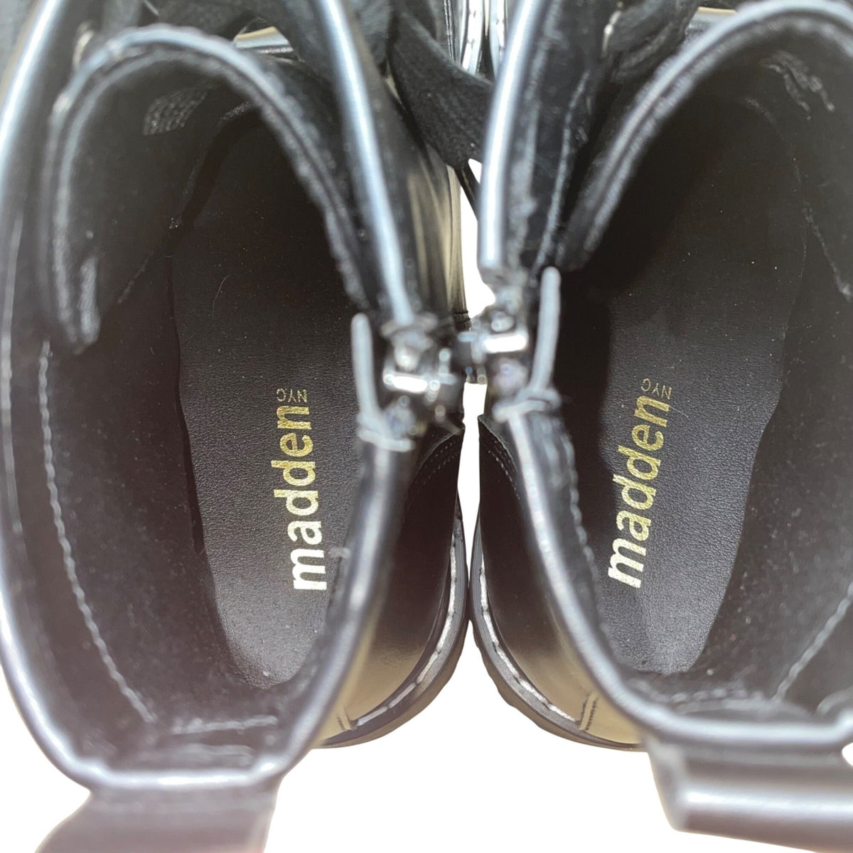 Madden Women’s Black Faux Leather Lace-Up Side Zipper Keen Combat Boots Size 9M