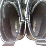 Madden Women’s Black Faux Leather Lace-Up Side Zipper Keen Combat Boots Size 9M