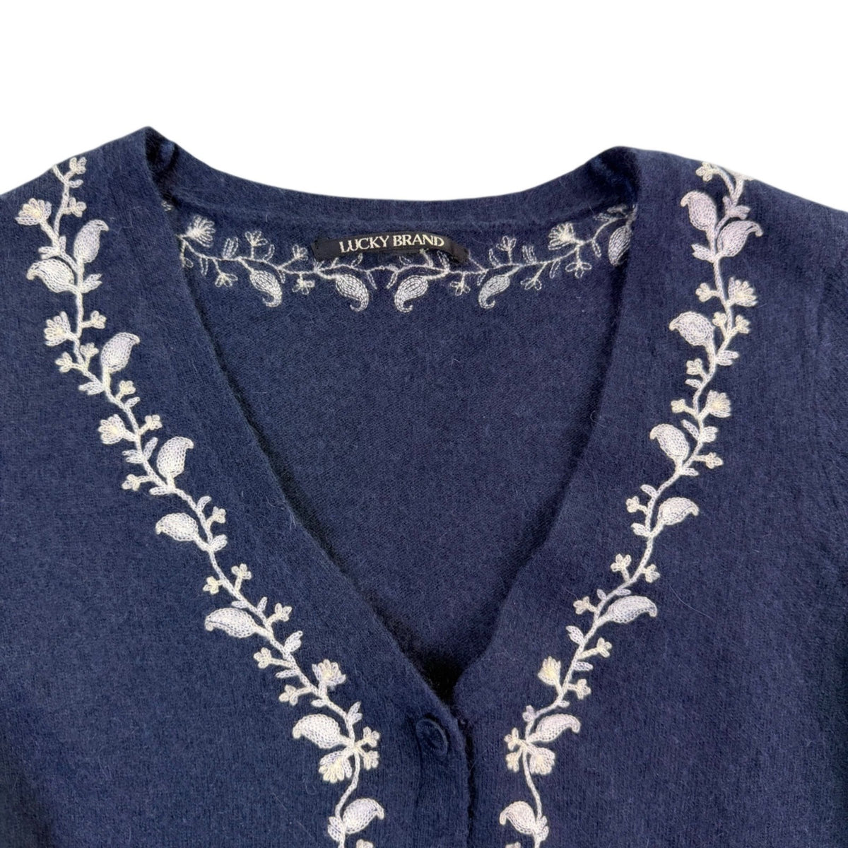 Lucky Brand Womens Navy Embroidered Button-Up Cardigan Size S