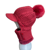 Unbranded Knitted Red With Pom Pom & Neck Warmer Winter Cap