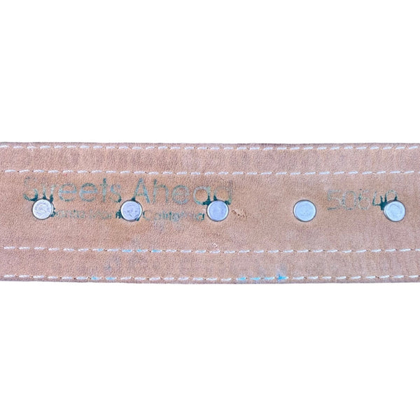 Streets Ahead Unisex Black Leather Studded Belt Gold Accents Adjustable Western