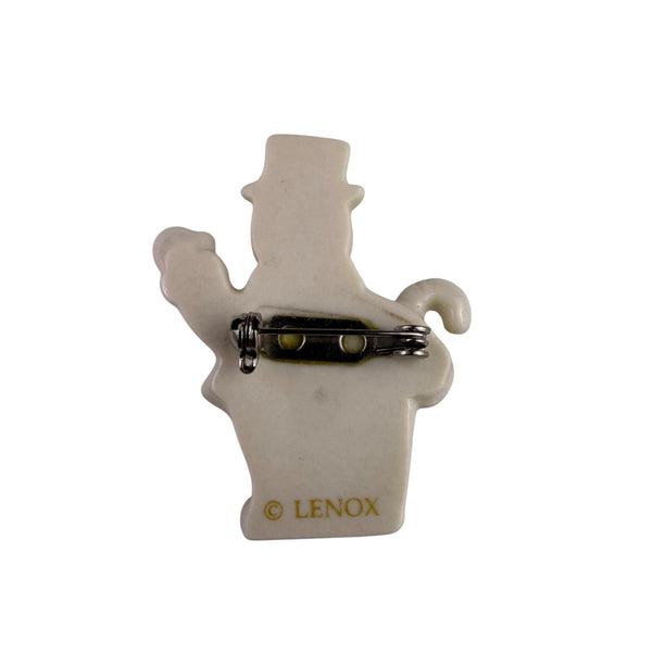 Lenox Holiday Snowman Brooch Pin Ivory Porcelain Gold Collectible