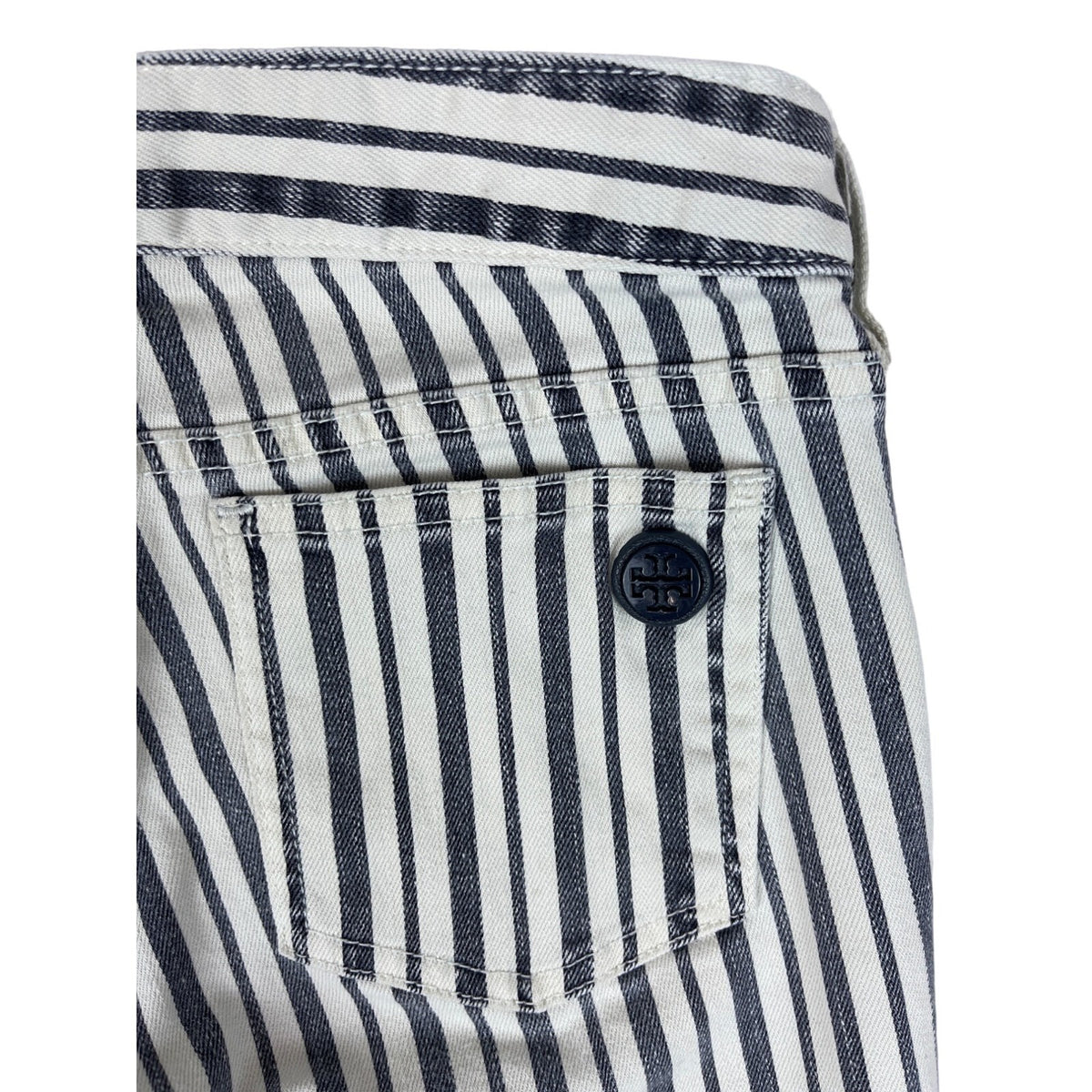 Tory Burch Women's White Blue Striped Marleen Stretchable Jeans Sz 26