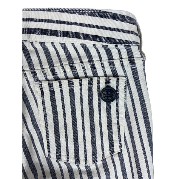 Tory Burch Women's White Blue Striped Marleen Stretchable Jeans Sz 26